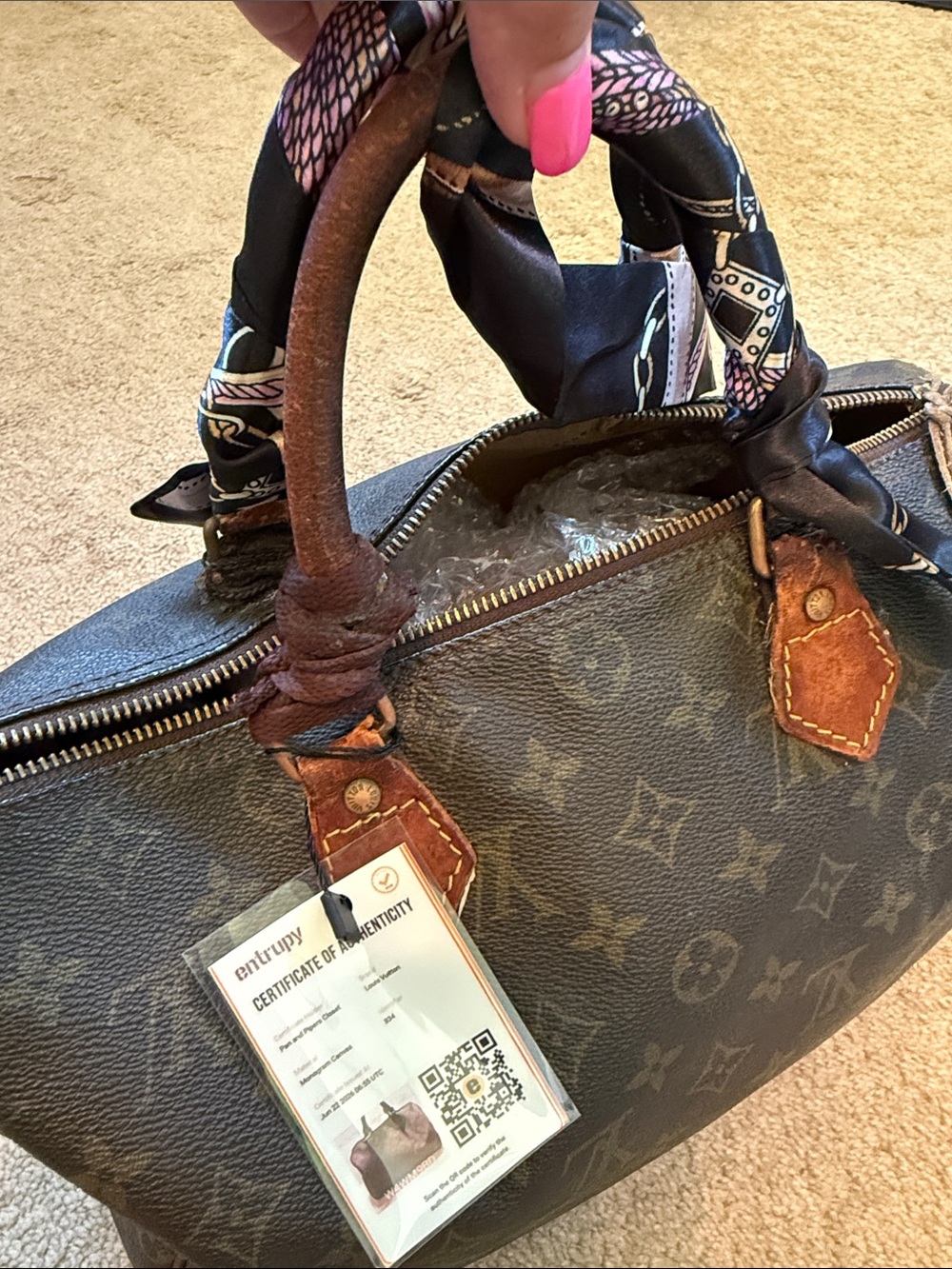 Louis Vuitton speedy 30 Monogram Tote with Black Scarf-Wrapped Handles - Picture 11 of 11